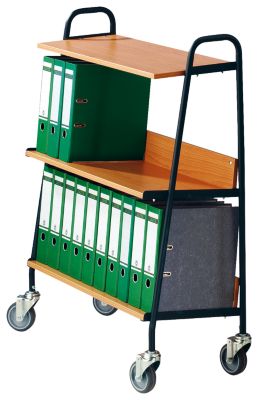 no name Ordnerwagen mit 2 Ablagen - LxBxH 850 x 350 x 1070 mm schwarz/Holzdekor Buche