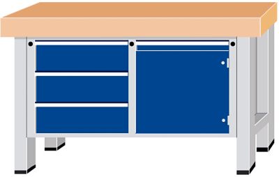 Schwerlast-Werkbank - Plattenbreite 1500 mm, mit 3 Schubladen und 1 Fl&uuml;gelt&uuml;r Plattenst&auml;rk Preisvergleich