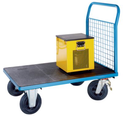 no name Plattformwagen mit 1 hohen Stirnwand aus Drahtgitter - LxB 1050 x 700 mm TF 300 kg, Luftreifen