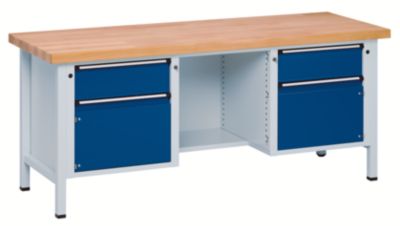 Stabile Werkbank - BxT 2000 x 700 mm, 1/2 Ablageboden, 2 Schublade 180 mm 2 Schubladen 360 Preisvergleich