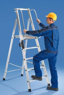 Alu-Stehleiter mit gro&szlig;er Plattform - beidseitiger Handlauf 8 Stufen inkl. Plattform Preisvergleich