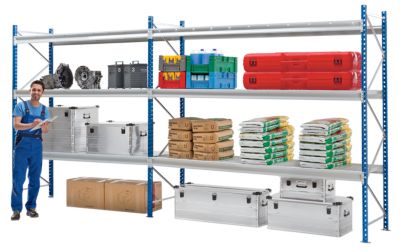 no name Schwerlast-Gro&szlig;fachregal - mit Stahlauflagen-Modulen HxBxT 2000 x 2250 x 600 mm, Anbauregal