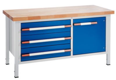 Werkbank, h&ouml;henverstellbar 850 - 1050 mm - Plattenbreite 1500 mm, 3 Schubladen 3 x 180 mm, Preisvergleich