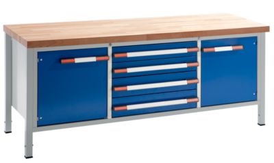 Werkbank, h&ouml;henverstellbar 850 - 1050 mm - Plattenbreite 2000 mm, 4 Schubladen, 2 T&uuml;ren Fr Preisvergleich