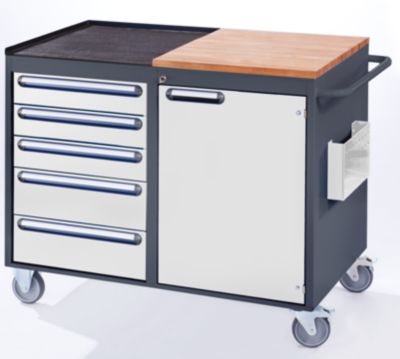 Fahrbare Werkbank, HxBxT 975 x 1145 x 650 mm - 5 Schubladen, 1 T&uuml;r, 1 Fachboden anthrazit  Preisvergleich