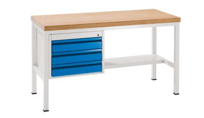 Werkbank, stabil - mit 3 Schubladen 120 mm hoch, 1 halber Fachboden Breite 2000 mm, Schubl Preisvergleich