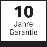 <B>10 Jahre Gewährleistung</B><br/>Auf Produkte, die mit diesem Symbol gekennzeichnet sind, gewähren wir eine Qualitätsgarantie auf Material und Verarbeitung für die Dauer von 10 Jahren ab Anlieferung.