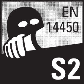 <B>Einbruchschutz nach EU-Prüfnorm EN 14450</B><br/>Die Tresore wurden auf Einbruch S2 (400 SU) geprüft und zertifiziert. (SU = Security Units).