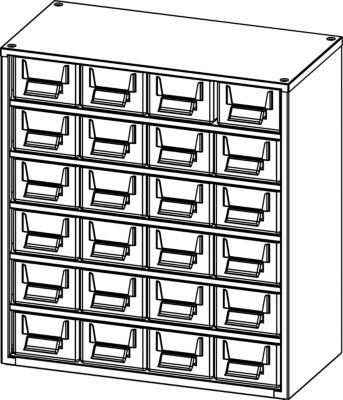 no name Schubladenmagazin - HxB 387 x 366 mm, 24 Schubladen 12 x je 4 F&auml;cher, 12 x ohne Unterteilung, schwarz