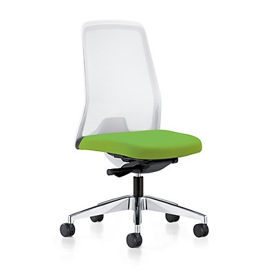 Bürodrehstuhl  EVERY | Rückenlehne weiß | Weiche Rollen | Silber -Gelbgrün | Sitzhöhe 430 mm | interstuhl