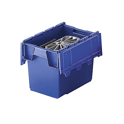 Mehrweg-Stapelbehälter mit Klappdeckel - Inhalt 25 Liter, Außenmaße LxBxH 400 x 300 x 320 mm - blau