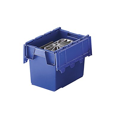 Mehrweg-Stapelbehälter mit Klappdeckel - Inhalt 25 Liter, Außenmaße LxBxH 400 x 300 x 320 mm - blau, ab 10 Stück