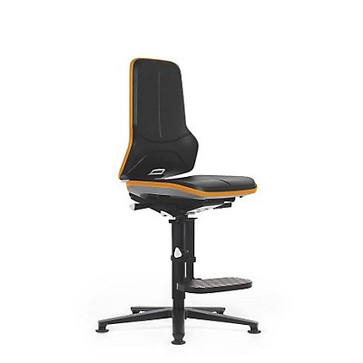 NEON Arbeitsdrehstuhl, mit Gleitern und Aufstiegshilfe, Sitzmaterial Integralschaum, Flexband orange 