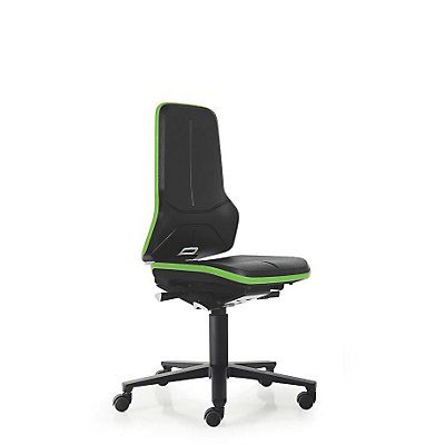 NEON Arbeitsdrehstuhl, mit Rollen, Sitzmaterial Integralschaum, ESD, Flexband grün 