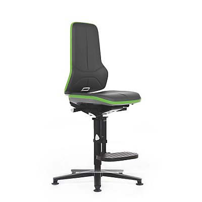 NEON Arbeitsdrehstuhl, mit Gleitern und Aufstiegshilfe, Sitzmaterial Kunstleder, Flexband grün 