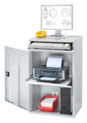 Image of EUROKRAFT Computer-Arbeitsstation Stahlblech - HxB 1060 x 650 mm ohne Monitorgehäuse Türfarbe lichtgrau