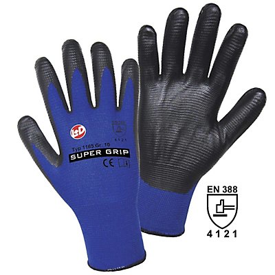 Handschuhe SUPER GRIP, blau / schwarz, VE 12 Paar, Größe 9