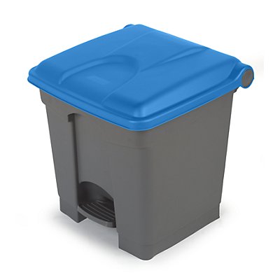 Collecteur de déchets à pédale, en plastique - h x l x p 435 x 410 x 400 mm, 30 l - gris, couvercle bleu