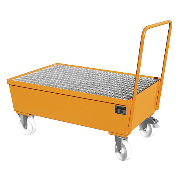 Image of BAUER Auffangwanne fahrbar Stahlblech - für 200-l-Fässer 2 x stehend orange RAL 2000
