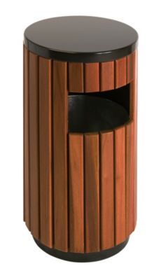 Image of Abfallsammler Holz-Optik Höhe 755 mm rund mit 1 Einwurföffnung seitlich