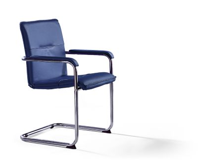 Siège à piétement luge à revêtement en cuir véritable - piétement chromé, lot de 2 - coloris cuir gris clair