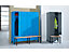 Wolf Kleiderspind mit vorgebauter Bank - Vollwand-Türen, Abteilbreite 600 mm, 2 Abteile - blaugrau