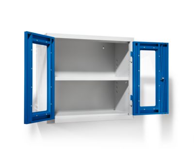 Werkstatt-Hängeschrank, HxBxT 600 x 650 x 320 mm, Sichtfenstertüren, lichtgrau RAL 7035 