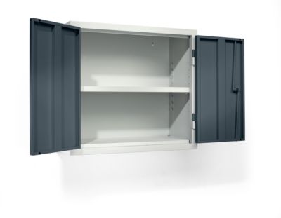 Werkstatt-Hängeschrank, HxBxT 600 x 650 x 320 mm, Vollblechtüren, enzianblau RAL 5010 