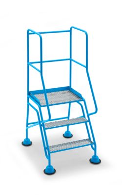 EUROKRAFT Mobile Stehleiter mit Plattform, 3 Stufen, mit Geländer, Siebdruckplatte 