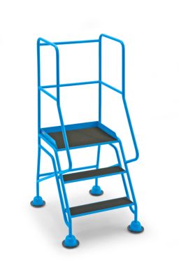 EUROKRAFT Mobile Stehleiter mit Plattform, 3 Stufen, mit Geländer, Siebdruckplatte 