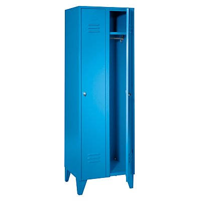 Wolf Vestiaire métallique sur pieds, compartiments sur toute la hauteur - portes à parois pleines, largeur compartiments 300 mm - 2 compartiments, bleu clair