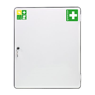 Armoire à pharmacie conforme à la norme DIN 13169 - à 1 porte, blanc, h x l x p 552 x 452 x 170 mm - sans contenu