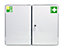 Armoire à pharmacie conforme à la norme DIN 13169 - à 2 portes, blanc, h x l x p 462 x 604 x 170 mm - sans contenu