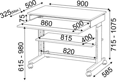 Twinco Terminaltisch - Breite x Tiefe 900 x 500 mm - höhenverstellbar von 720 – 1100 mm