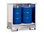 EUROKRAFTpro Fass-Auffangwanne für Transport und Lagerung, Rücken- und Seitenwände geschlossen, stapelbar, für 2 Fässer, blau 