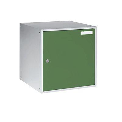 Casier verrouillable - h x l x p 450 x 450 x 450 mm - corps gris clair / portes vert réséda