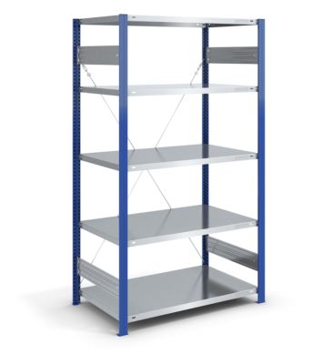 EUROKRAFT Rayonnage emboîtable à montants bleus - h x l 2000 x 1000 mm, tablette galvanisée - rayonnage additionnel, profondeur 400 mm