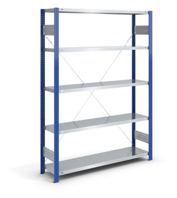 EUROKRAFT Rayonnage emboîtable à montants bleus - h x l 2000 x 1300 mm, tablette galvanisée - rayonnage additionnel, profondeur 400 mm