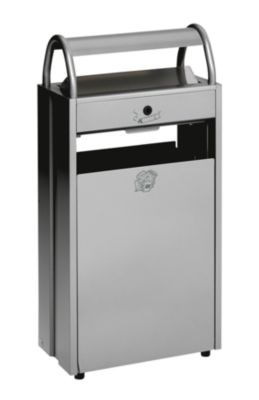 Collecteur de déchets avec cendrier et toit de protection - capacité poubelle 60 l, capacité cendrier 9 l - gris noir RAL 7021