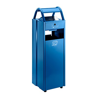 Abfallsammler mit Ascher und Regenschutzdach - Abfallvolumen 35 l, Aschervolumen 5 l - blau RAL 5010