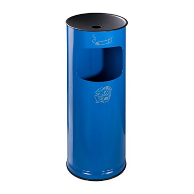 Combiné cendrier-poubelle de sécurité en tôle d'acier - hauteur 610 mm, capacité poubelle 17 l - bleu gentiane