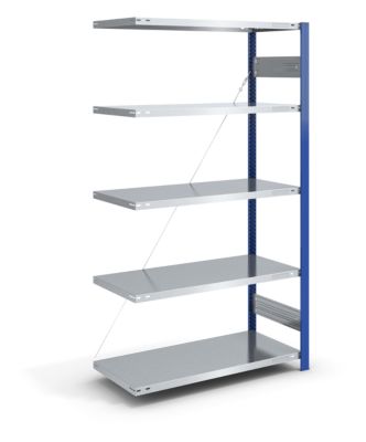 EUROKRAFT Rayonnage emboîtable à montants bleus - h x l 2000 x 1000 mm, tablette galvanisée - rayonnage additionnel, profondeur 400 mm