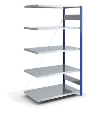 EUROKRAFT Rayonnage emboîtable à montants bleus - h x l 2000 x 1000 mm, tablette galvanisée - rayonnage additionnel, profondeur 400 mm