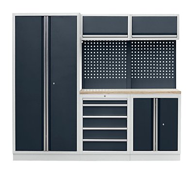 Mobilier d'atelier complet avec armoire à portes battantes - LxP 2275 x 460 mm