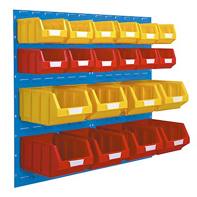 VIPA Sichtlagerkasten-Set - für 2 Paneele mit HxB 980 x 500 mm - 6 x gelb (4,5 l) + 6 x rot (4,5 l) + 4 x gelb (12 l) + 4 x rot (12 l)