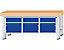 Schwerlast-Werkbank - Plattenbreite 2250 mm, mit 3 Schubladen und 3 Flügeltüren - Plattenstärke 50 mm