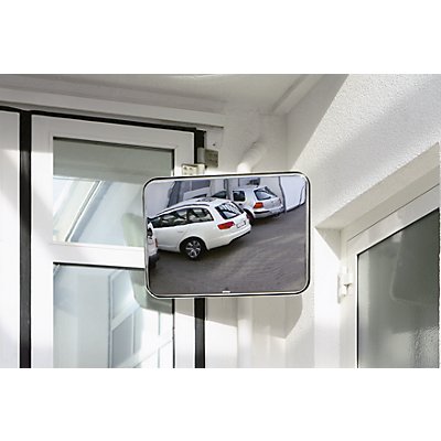 EUROKRAFT Miroir universel pour l'intérieur et l'extérieur - rectangulaire, support pour montage sur potelet - l x h 600 x 400 mm