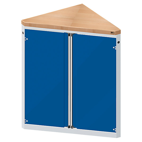 Image of ANKE Material- und Werkzeugausgabetheke - 2 Türen 2 Fachböden dreieckig grau / blau