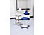 bimos Labor-Arbeitsdrehstuhl - Höhenverstellung 550 – 800 mm, mit Gleitern und Fußring - Kunstlederbezug, blau