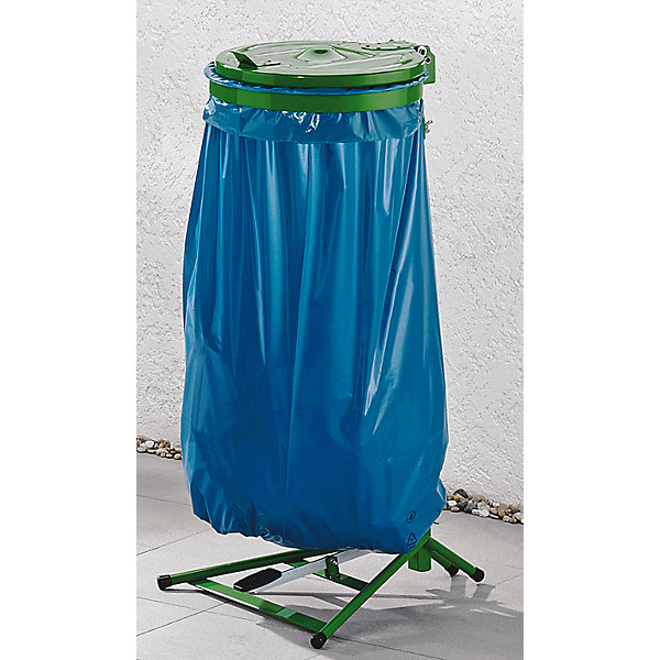 Image of Abfallsackhalter für 120-l-Sack - Pedal-Standgestell - grün Kunststoffdeckel